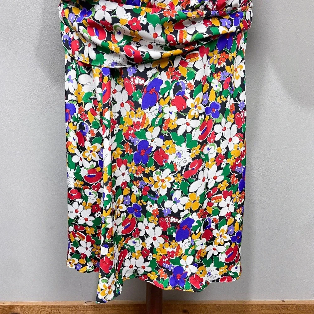 Vintage Cos Cob Floral Dress Size L Colorful Flowers Tie Waist Retro 2 Piece Set